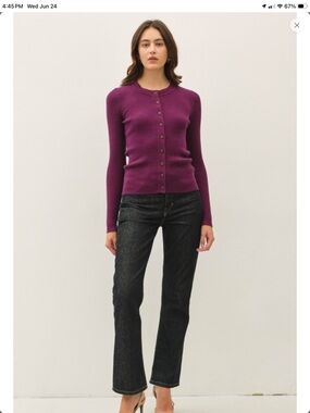 BE COOL Plum Ribbed Button-Front Cardigan new